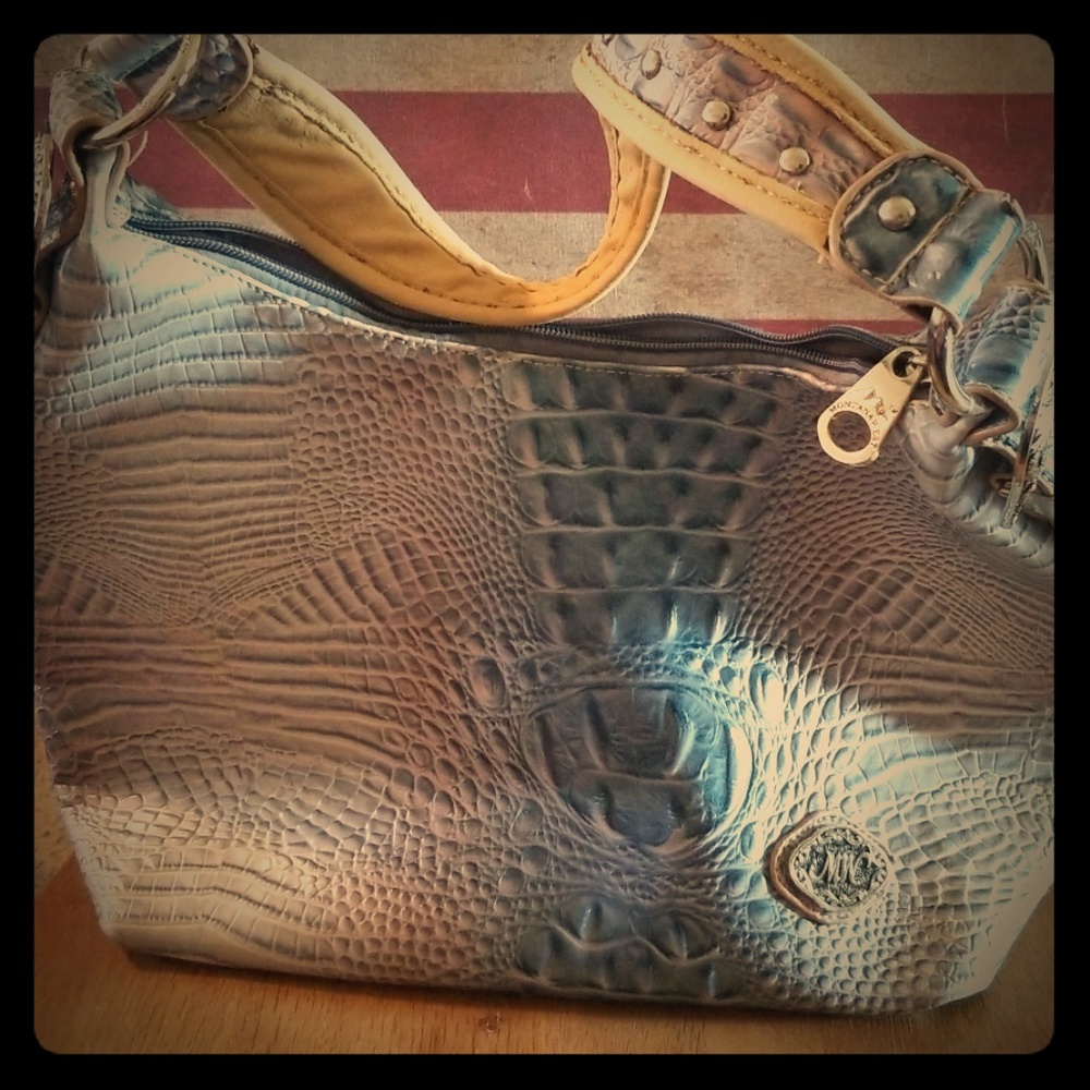 Blue leather purse.